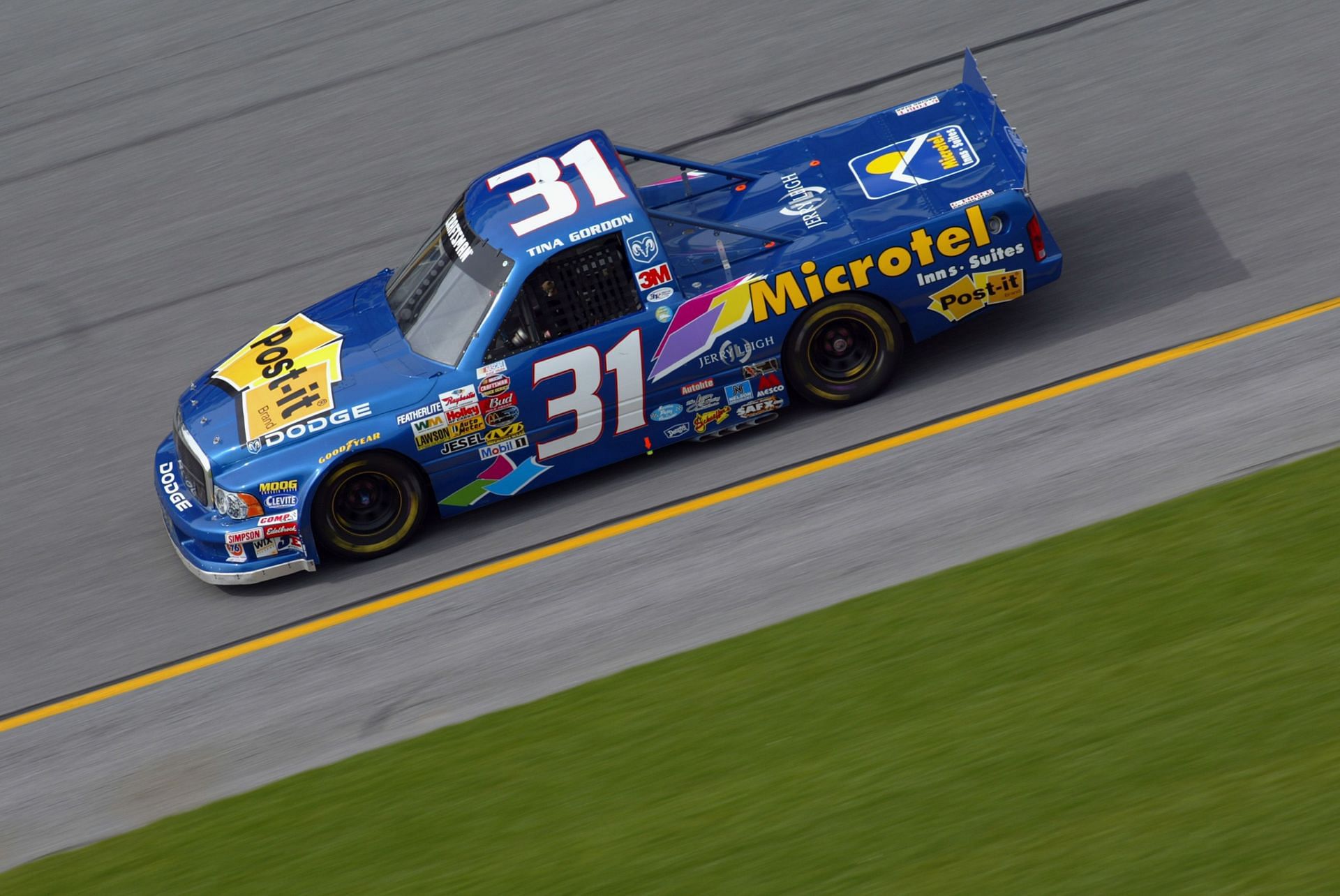 Tina Gordon drives the #31 3M Microtel Dodge Ram during the Craftsman Truck Series Florida Dodge Dealers 250 at the Daytona International Speedway on February 14, 2003, in Daytona, Florida. - Source: Getty
