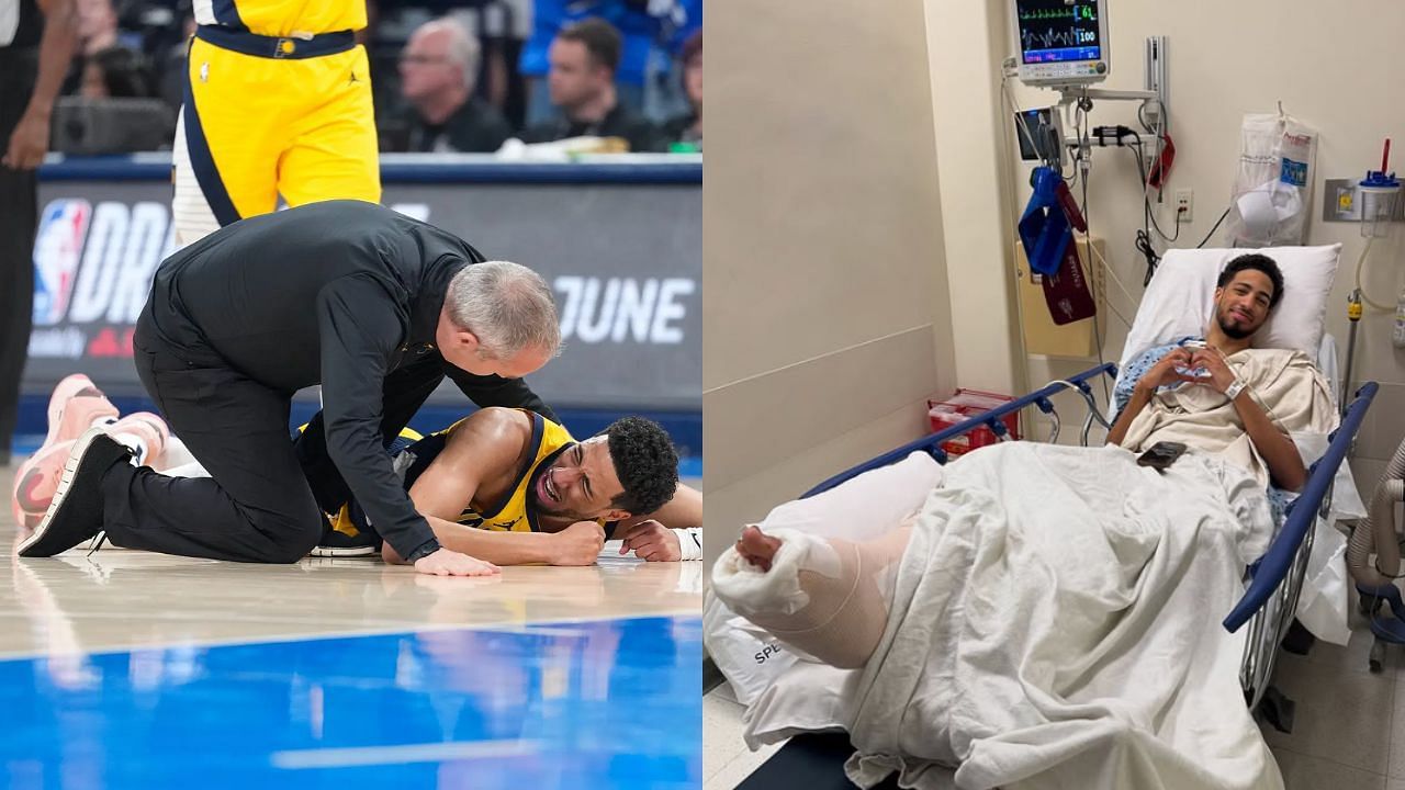 Tyrese Haliburton channels god, quotes Kobe Bryant after getting surgery. [photo: Imagn, @TyHaliburton22/IG]