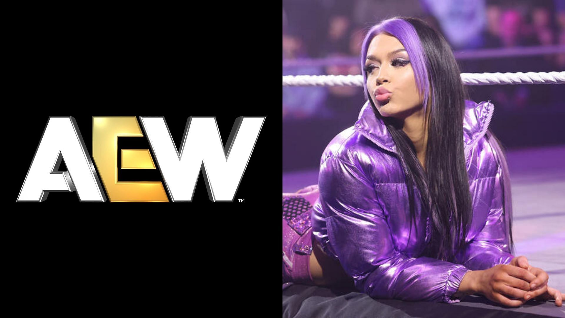 AEW logo (left) and Cora Jade (right). (Image credits: AEW Facebook page &amp; wwe.com)