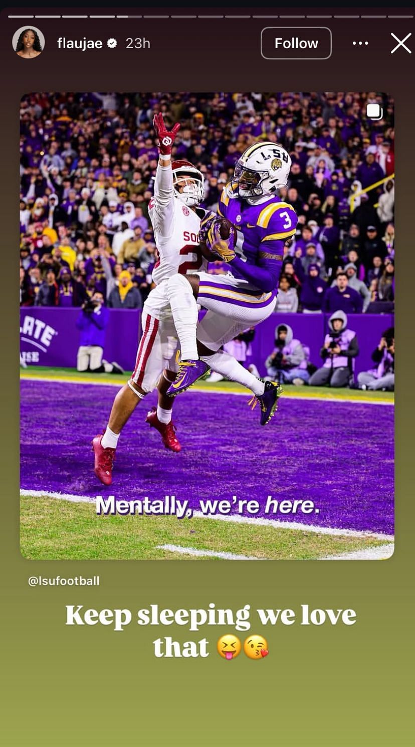 Flau'jae Johnson envia uma doce mensagem de 5 palavras para o namorado da LSU Chris Hilton Jr. - Fonte da imagem: Instagram/Flaujae