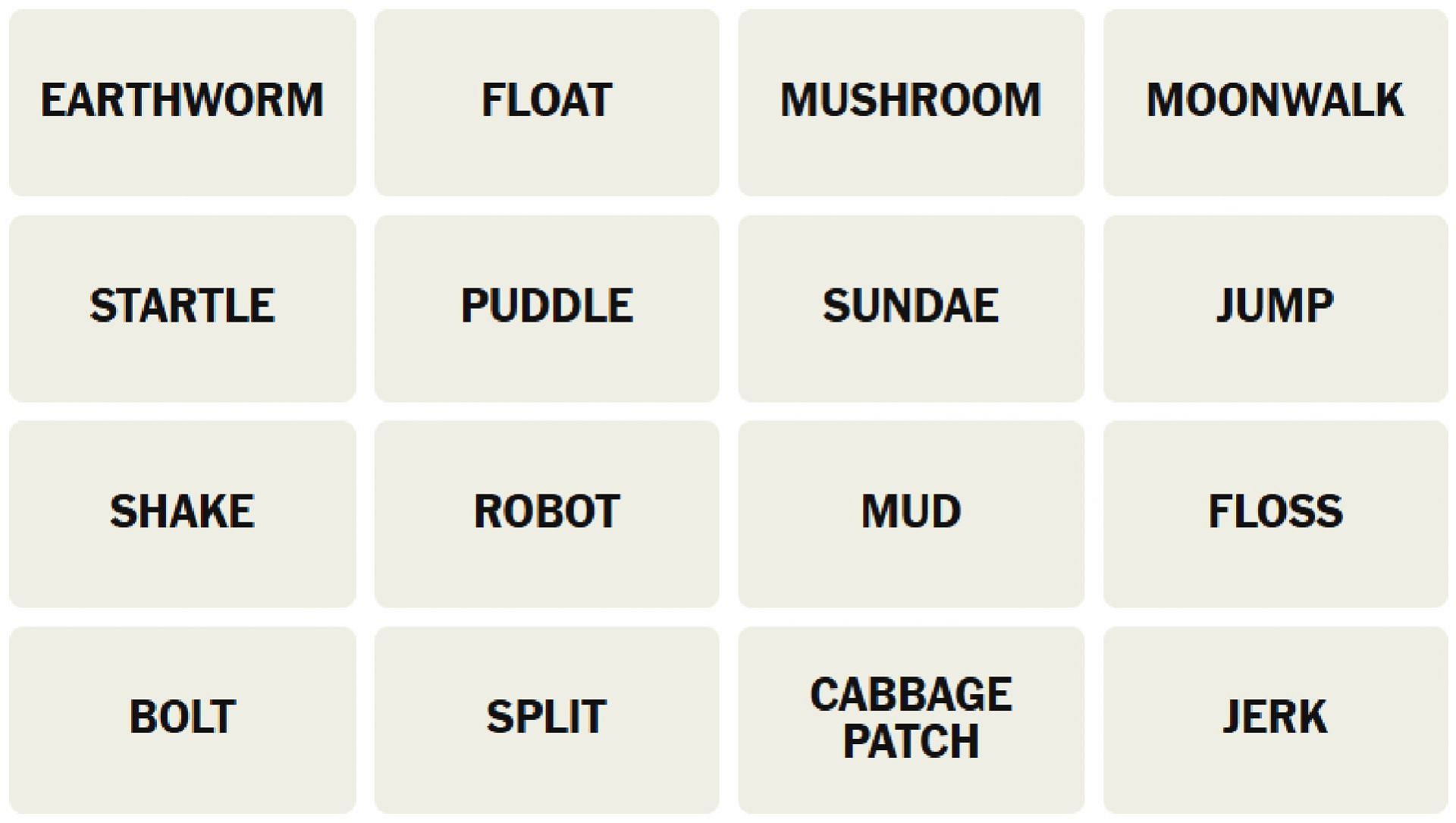 All the New York Times Connections words for today (Image via the New York Times)