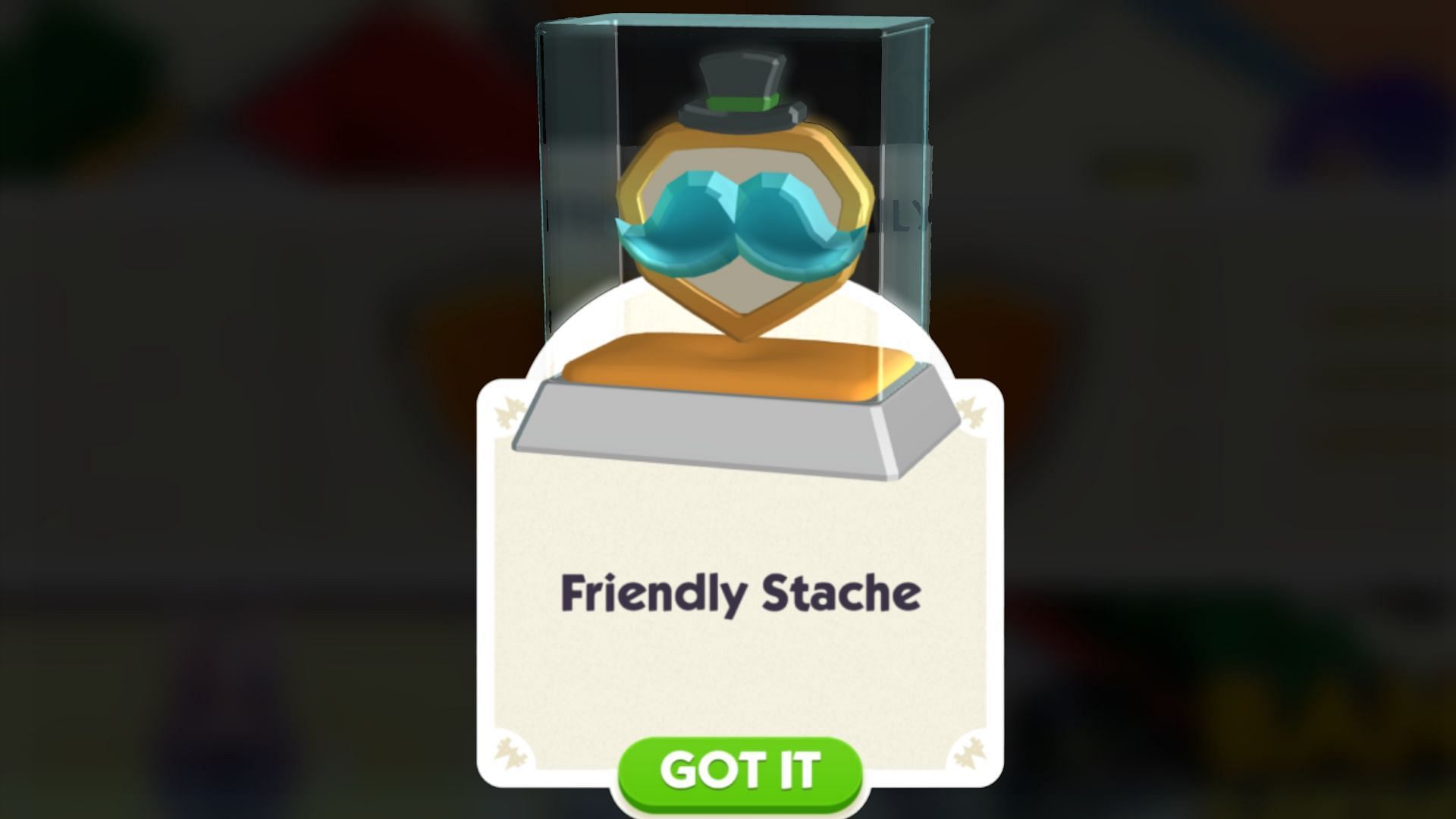 The Friendly Stache Shield can be unlocked for free in Monopoly Go (Image via Scopely)