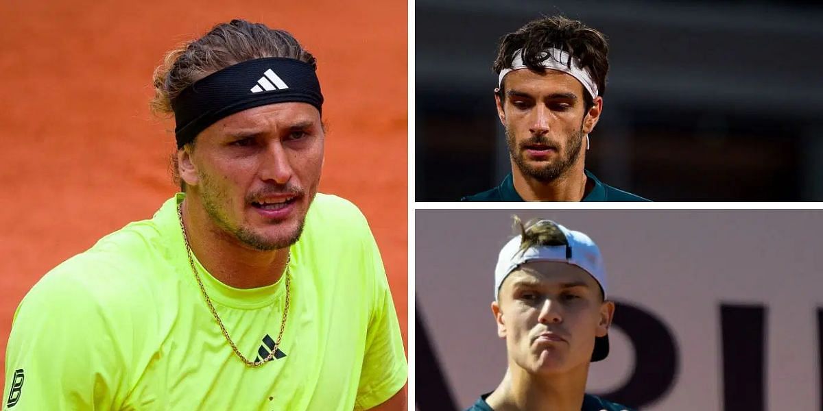 Alexander Zverev (left), Lorenzo Musetti (top right), Holger Rune (bottom right), Sources: Getty