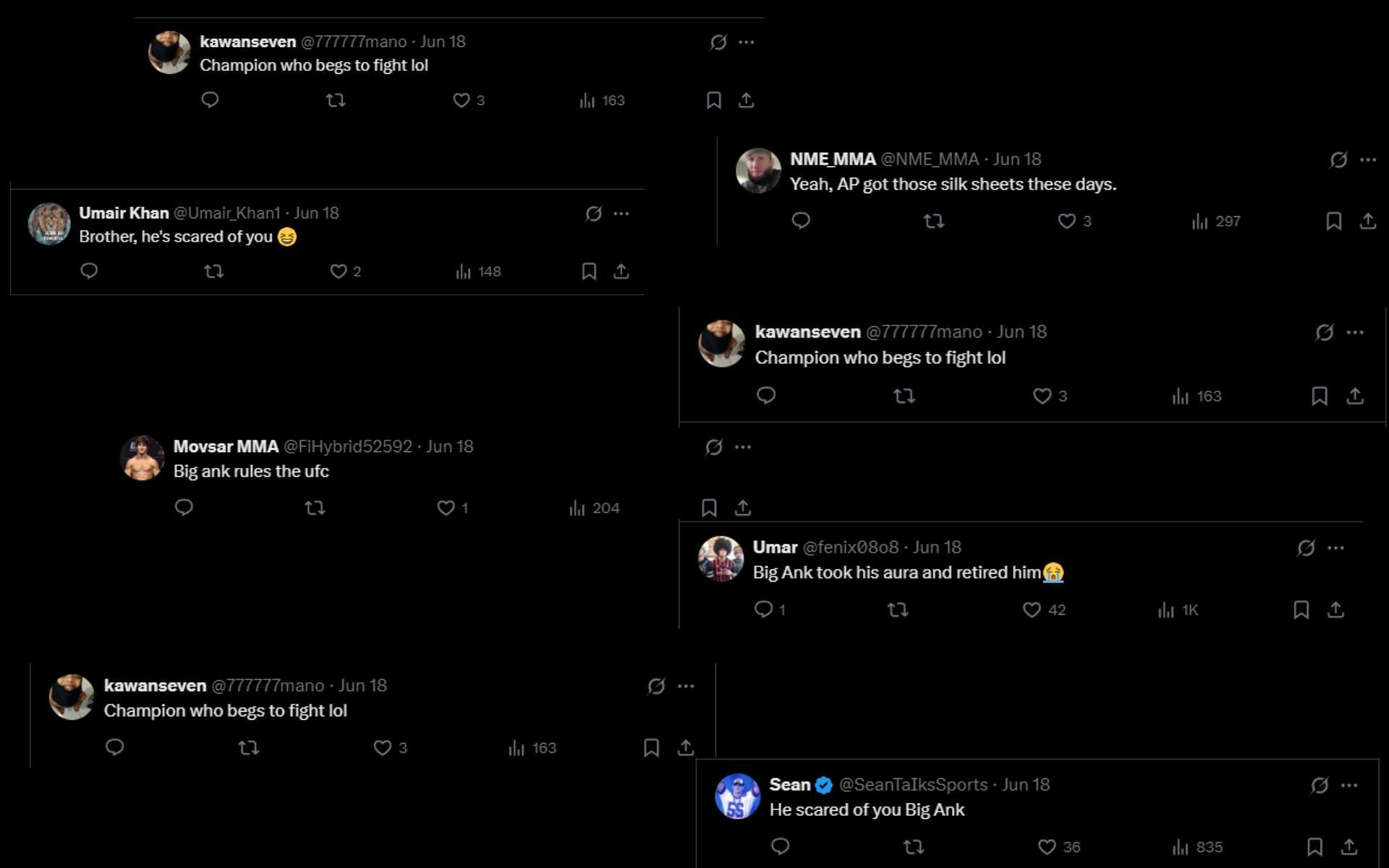 Fan comments on Alex Pereira and Mauricio Ruffy&#039;s clip. [Screenshot courtesy: @UFC on X]