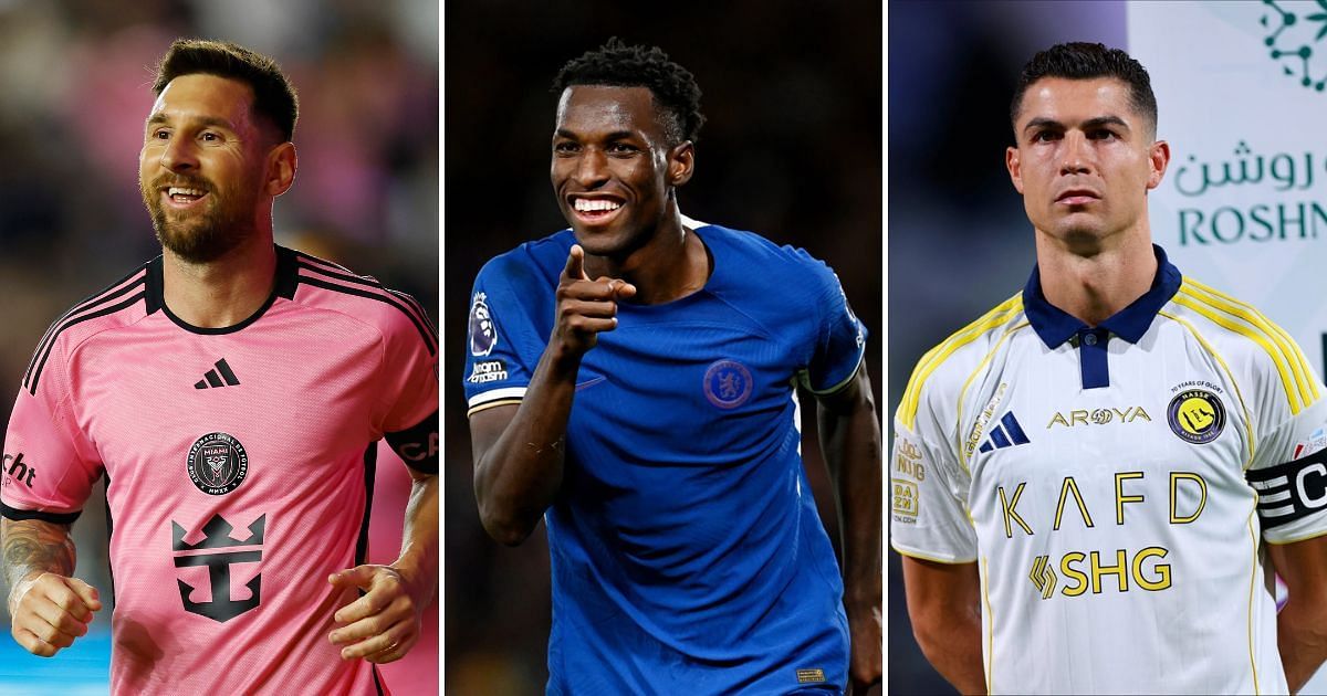 L to R: Lionel Messi, Nicolas Jackson, and Cristiano Ronaldo (All images sourced from Getty)