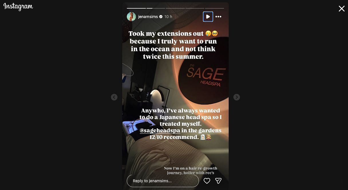 It is still taken from the story of Jena Sims' Instagram _ Source of Image: Instagram/@jenamsims