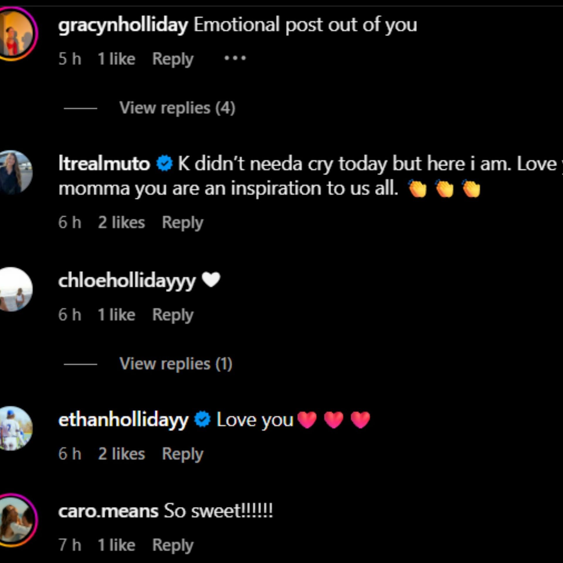 Screenshot of comments [Image Source: Instagram/lesleesmithholliday]
