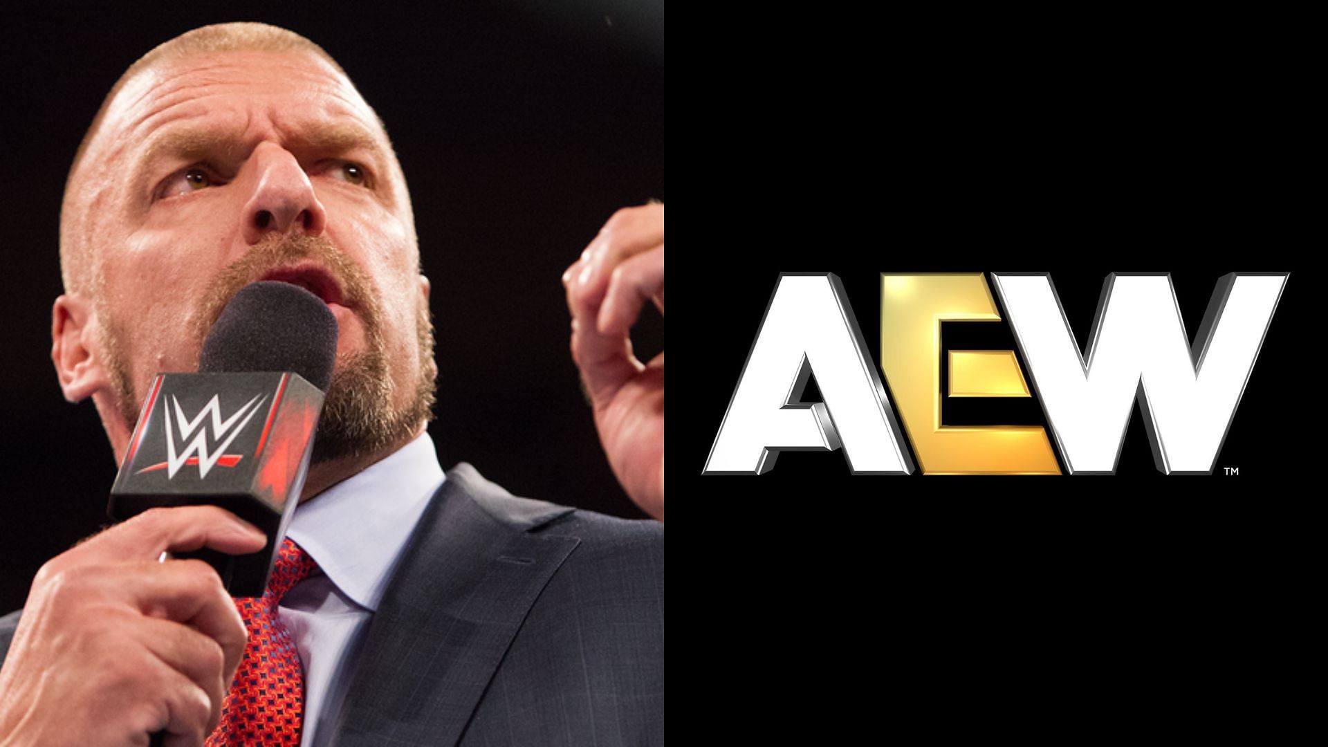 WWE CCO Triple H (left) and AEW logo (right). (Image credits: wwe.com &amp; AEW Facebook page)