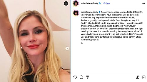 Erin Moriarty on her autoimmune disease (Image via Instagram/@erinelairmoriarty)