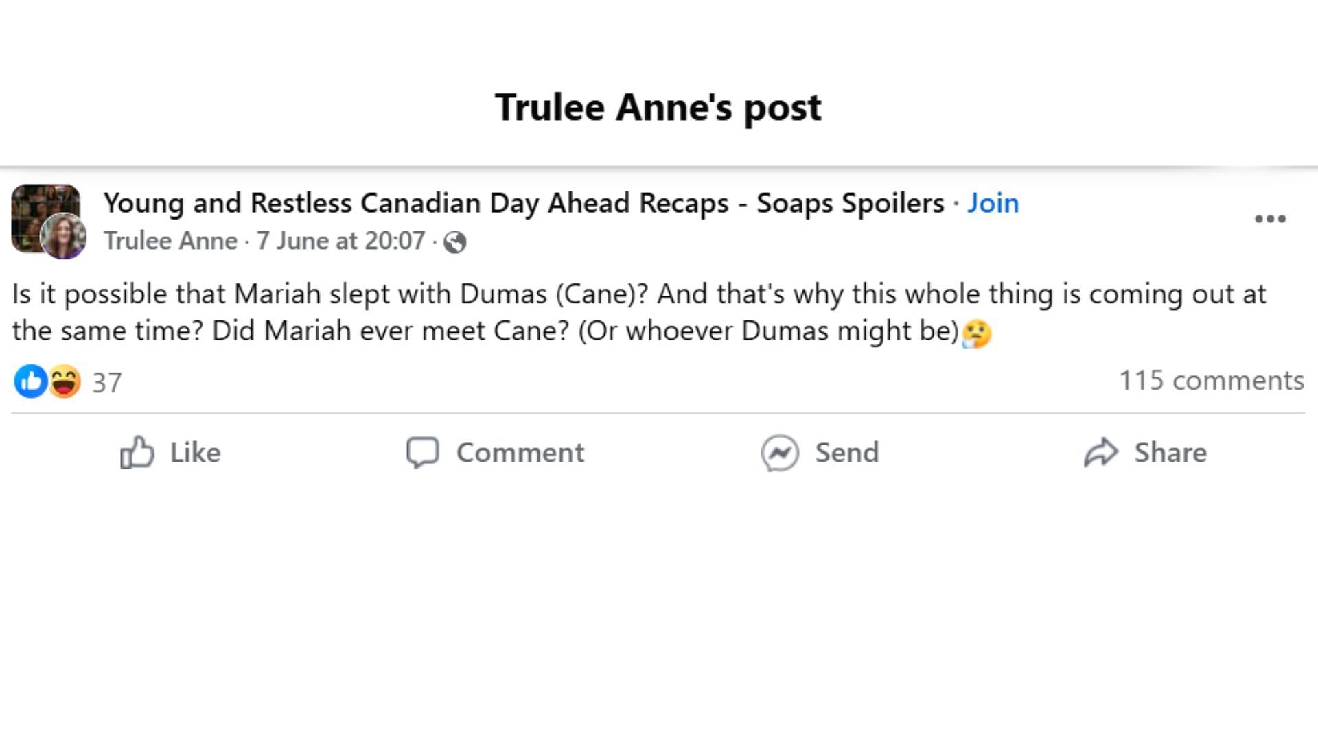 The Original Post by the fan (Image via Facebook/ @Trulee Anne)