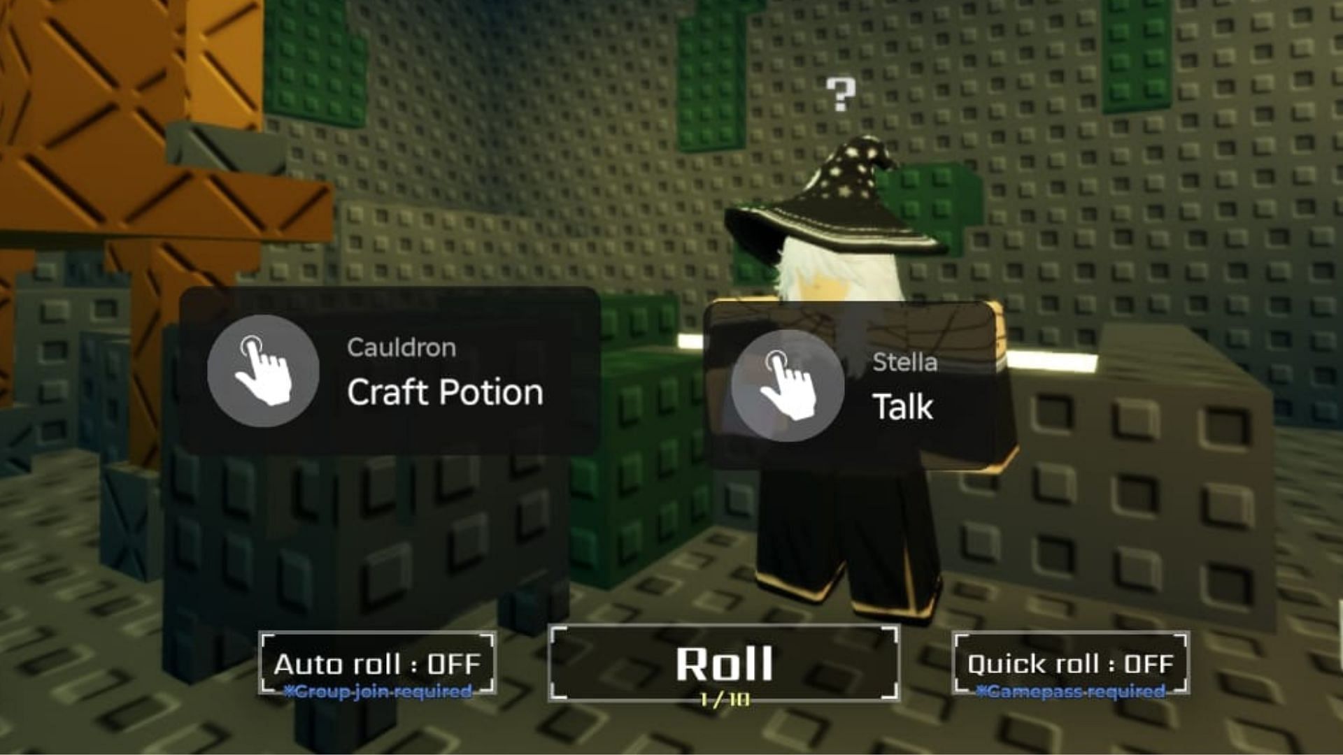 Stella has a cauldron next to her (Image via Roblox)