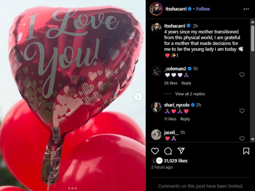 Screenshot of the Instagram post&#039;s comment section. (Image via Instagram@itsshacarri)