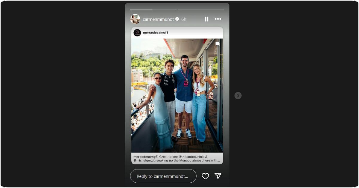 George Russell’s girlfriend, Carmen Mundt, reshared a photo with Real Madrid's Thibaut Courtois and his partner. Image: @carmenmundt via Instagram