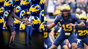 "Is Bryce handing you the sanctions?" - CFB fans react to Savion Hiter's iconic photoshoot with Bryce Underwood during Michigan visit