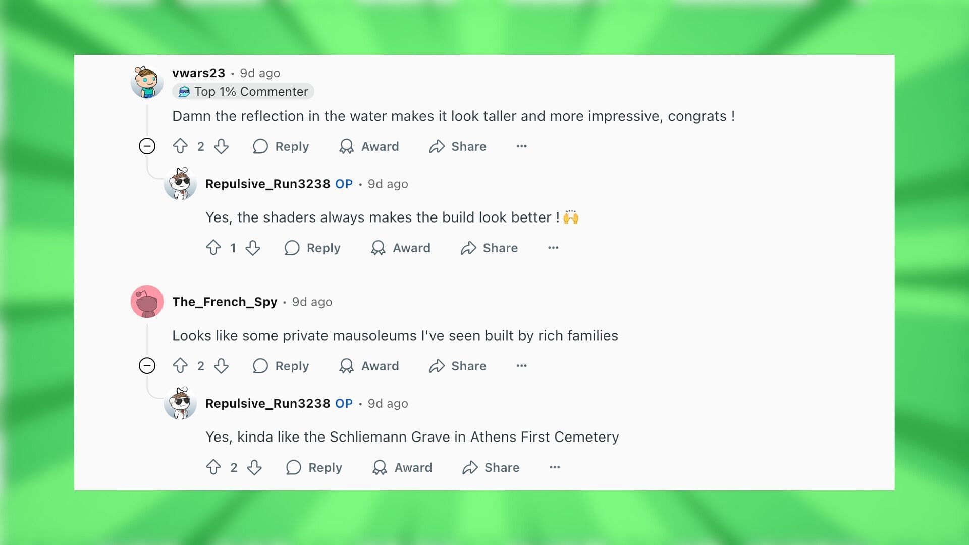 Redditors react to the Greek-themed temple build (Image via Mojang Studios)