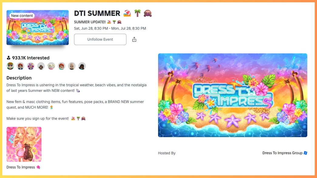 Dress To Impress Summer Update Release Date And What To Expect