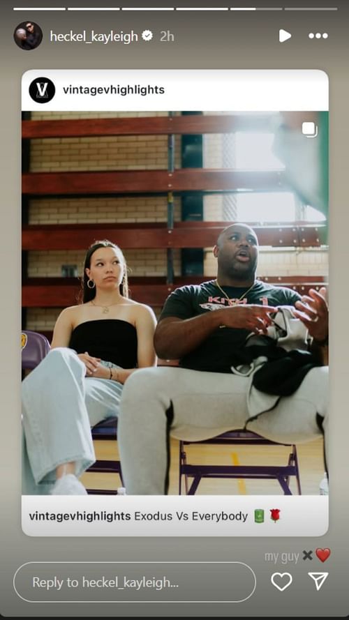 Kayleigh Heckel shares Exodus NYC's exhibition games on IG story. Image via @Heckel_kayleigh