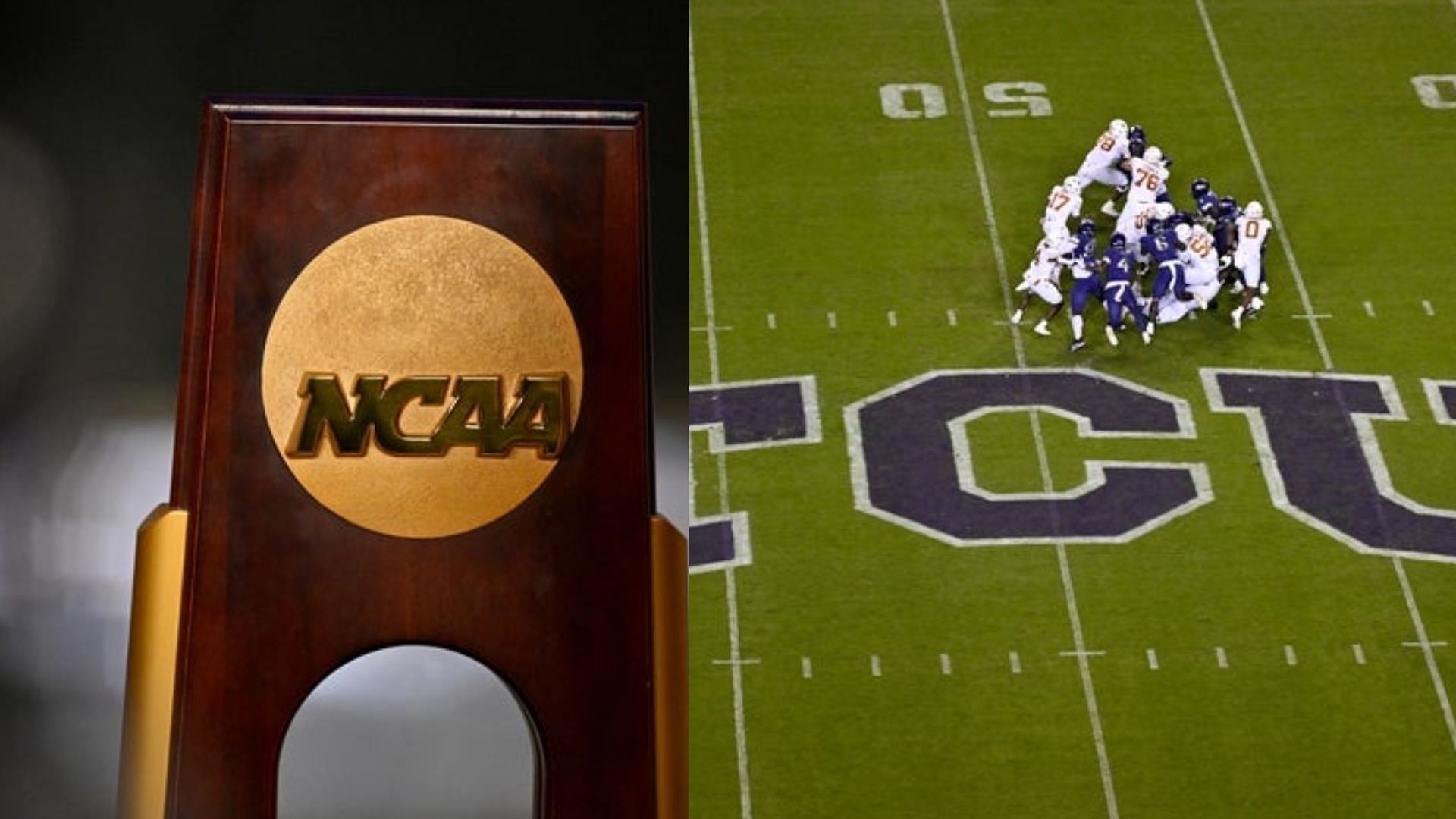 The NCAA trophy and TCU Horned Frogs 