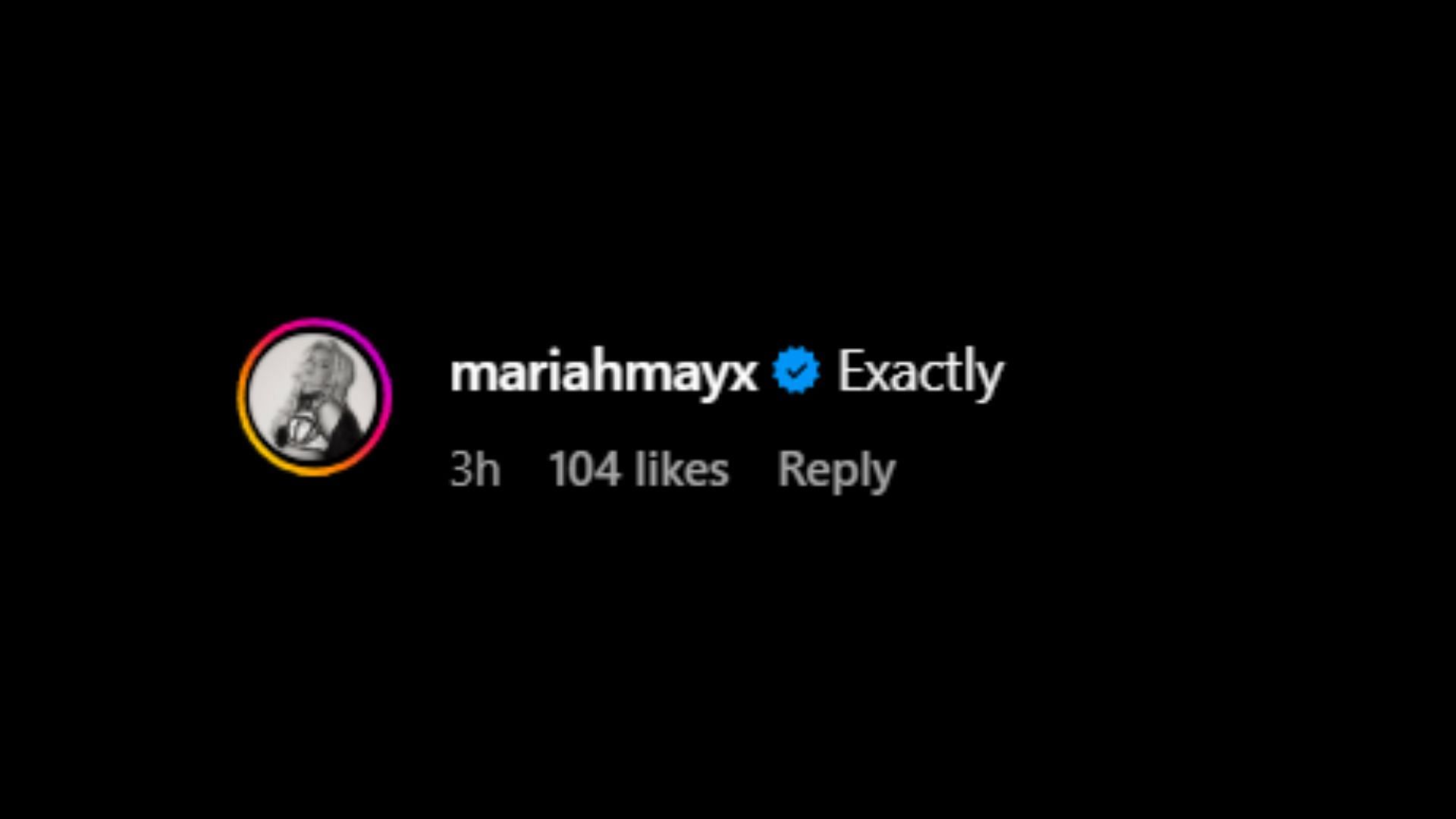 Screenshot of Mariah May&#039;s comment [Image credit: Liv Morgan&#039;s Instagram]
