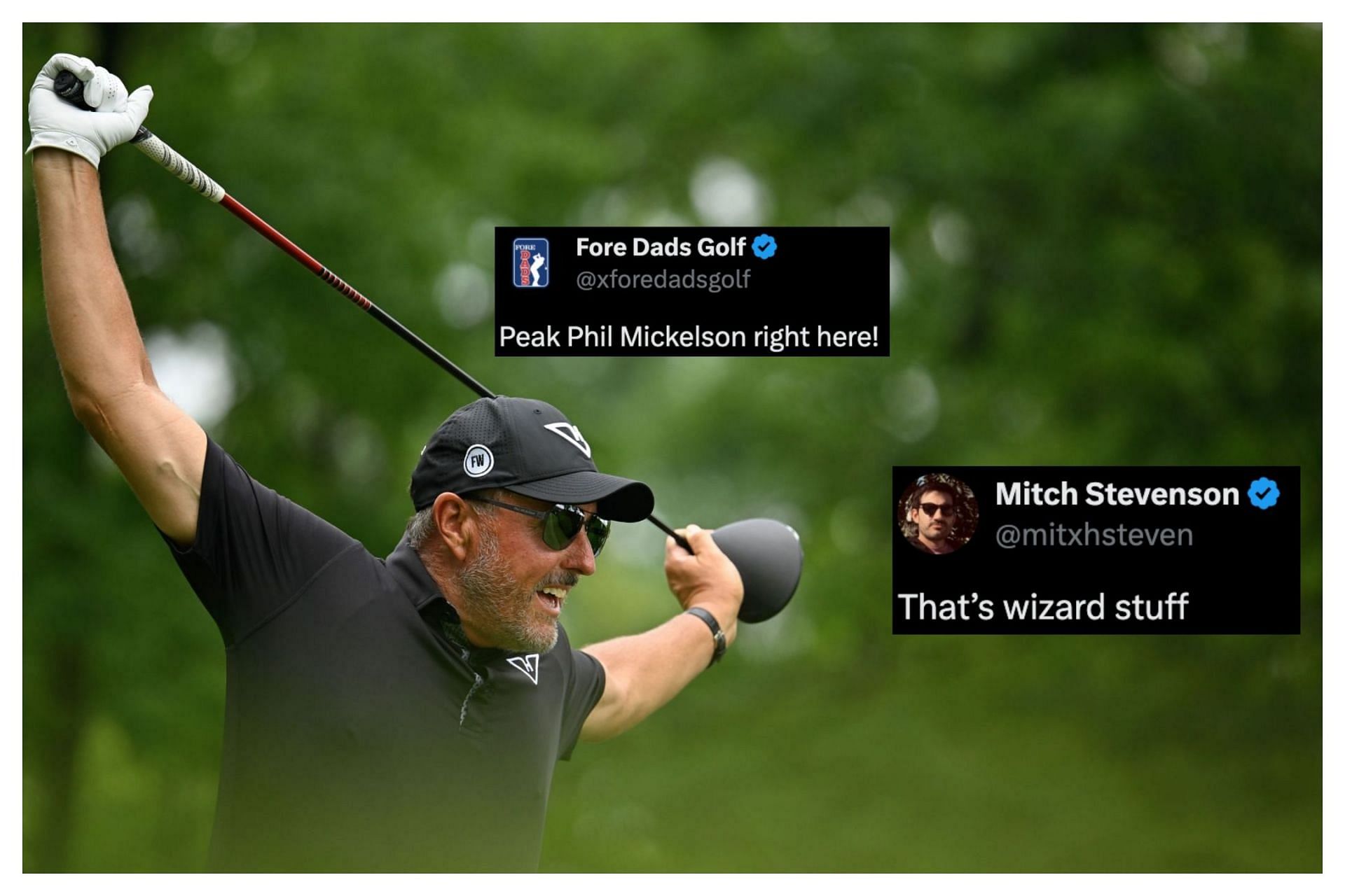 Phil Mickelson in LIV Golf Virginia  (Image Source: Getty, x@mitxhsteven, x@xforedadsgolf)