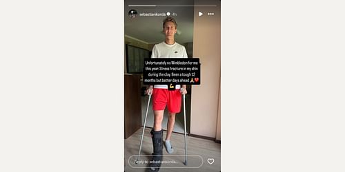 Screenshot of Sebastian Korda's Instagram story. (Source: Sebastian Korda's Instagram account)