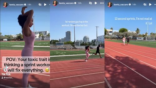 Vaccaro shared her sprint workout. (Photos via Keeta Vaccaro's Instagram Story)
