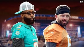 Baker Mayfield’s wife Emily reacts as Odell Beckham Jr. looks back at his Giants legacy with son outside MetLife Stadium
