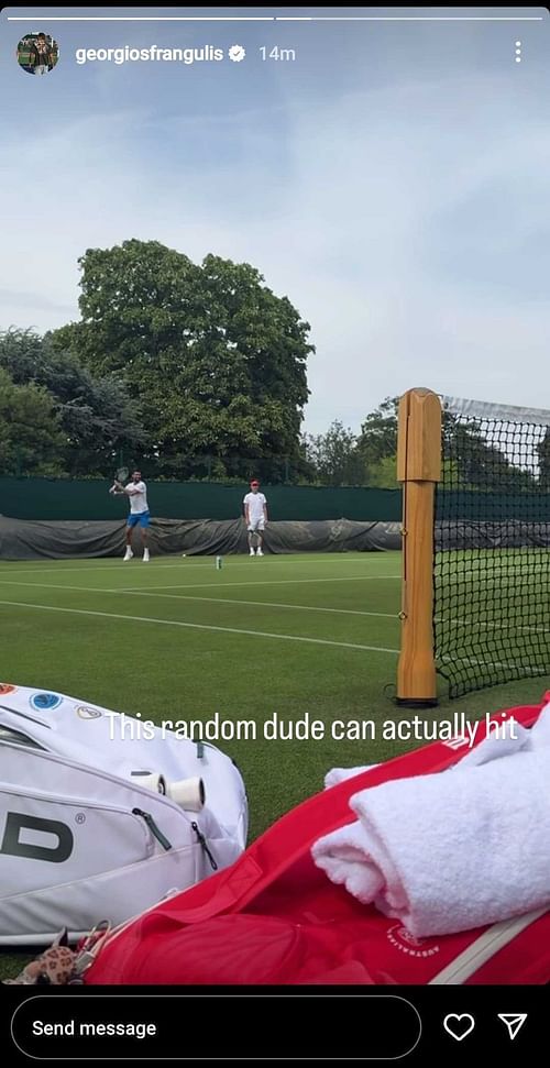 Sabalenka's boyfriend Georgios' Instagram Story poking fun at the Serb, dated Wednesday, June 25, 2025 (Source: Instagram/georgiosfrangulis)