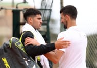 Carlos Alcaraz (left) and Novak Djokovic (right) at the 2025 Monte-Carlo Masters (Source: Getty)