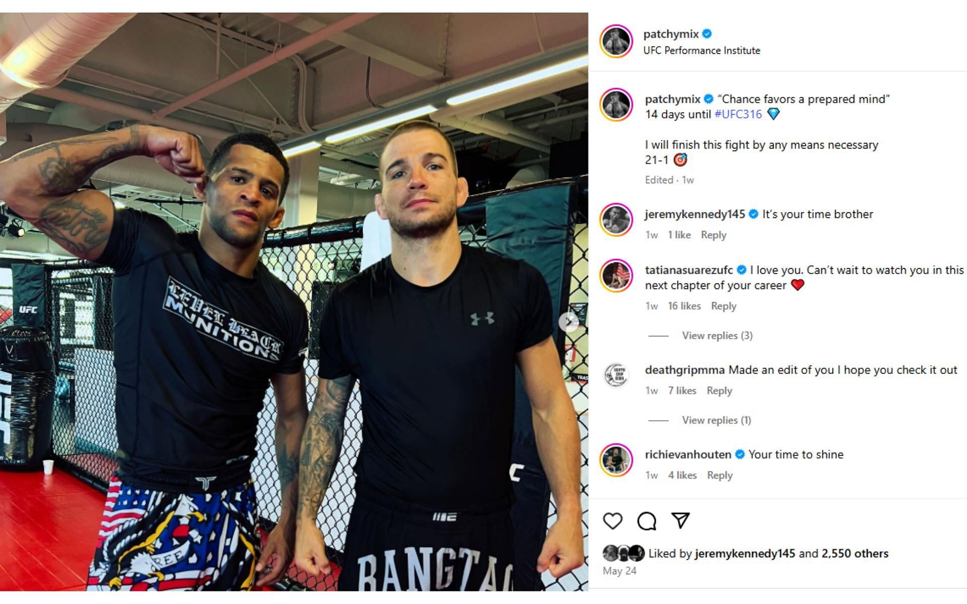 Patchy Mix&#039;s vow for UFC debut and Tatiana Suarez&#039;s reaction. [Screenshot courtesy: @patchymix on Instagram]