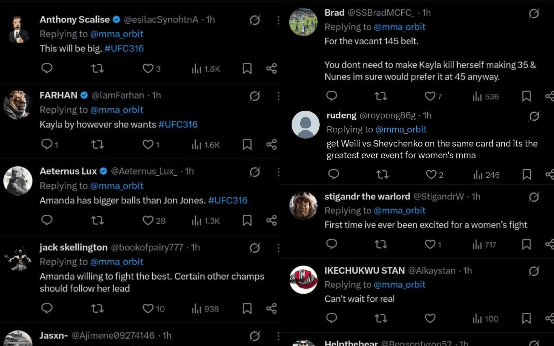 Fans&#039; reaction to Kayla Harrison and Amanda Nunes&#039; face-off at UFC 316. [Screenshots courtesy: @mma_orbit on X]