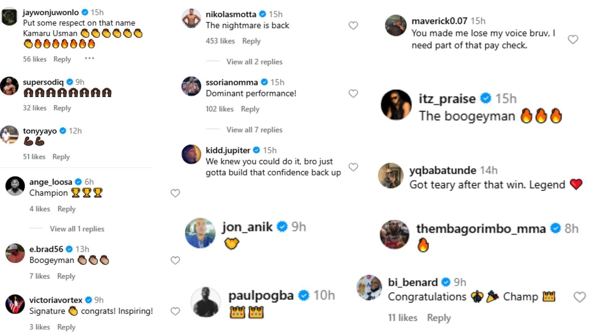 Fan comments. [Screenshots courtesy: @usman84kg on Instagram]