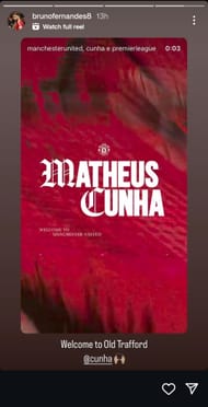 Bruno Fernandes' story for Cunha (Image courtesy: Bruno Fernandes Instagram)