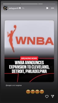 Jada Gyamfi shows love to WNBA newly expanded league on IG story. Image via @jadagyamfi