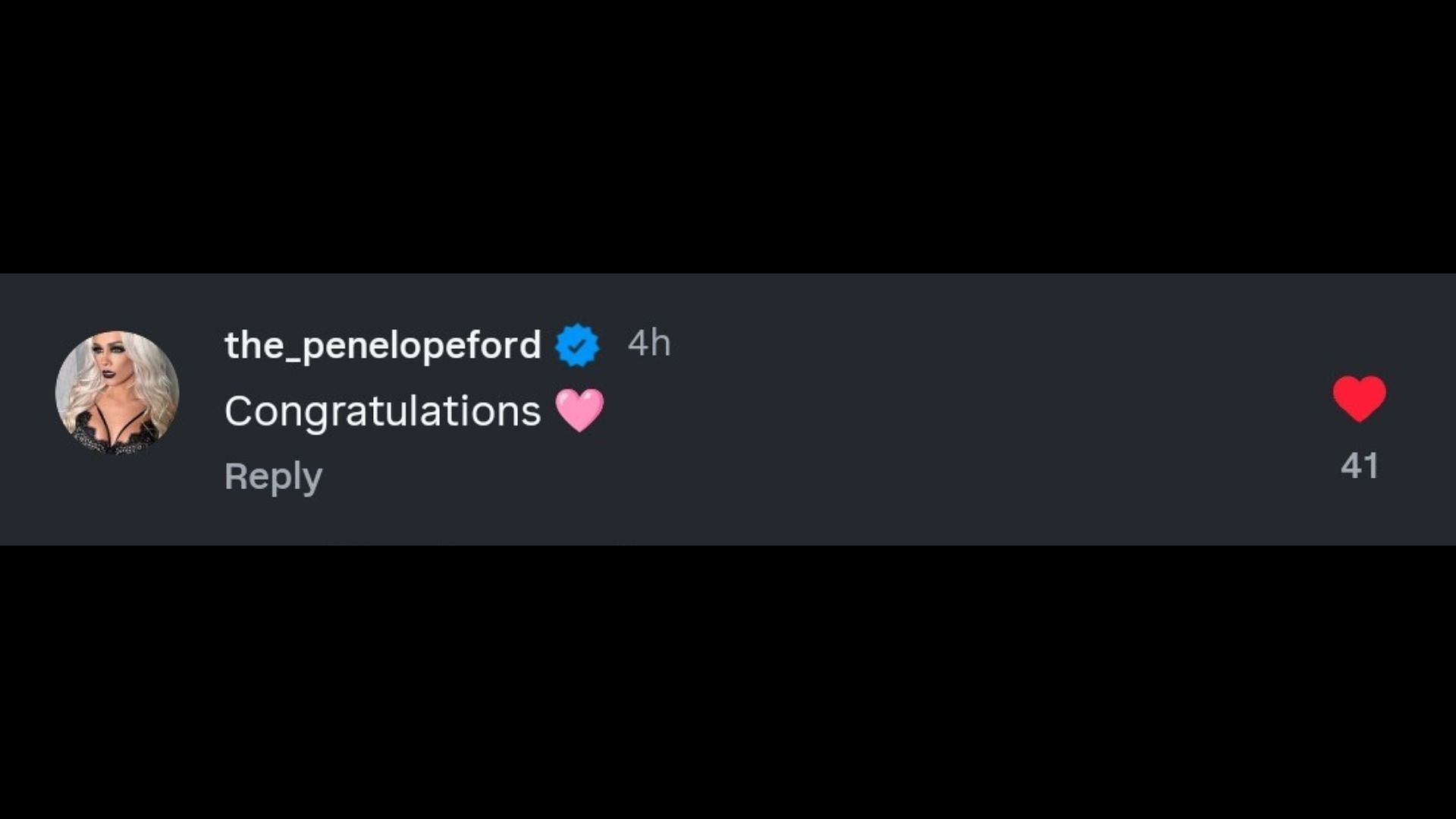 Penelope Ford&#039;s comment on Mariah May&#039;s post. [Image via The Glamour&#039;s Instagram]