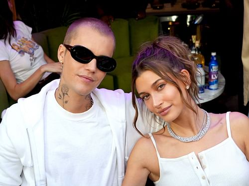 Justin Bieber and Hailey Bieber at Super Bowl LVI Pregame 2022 (Image Source: Getty)