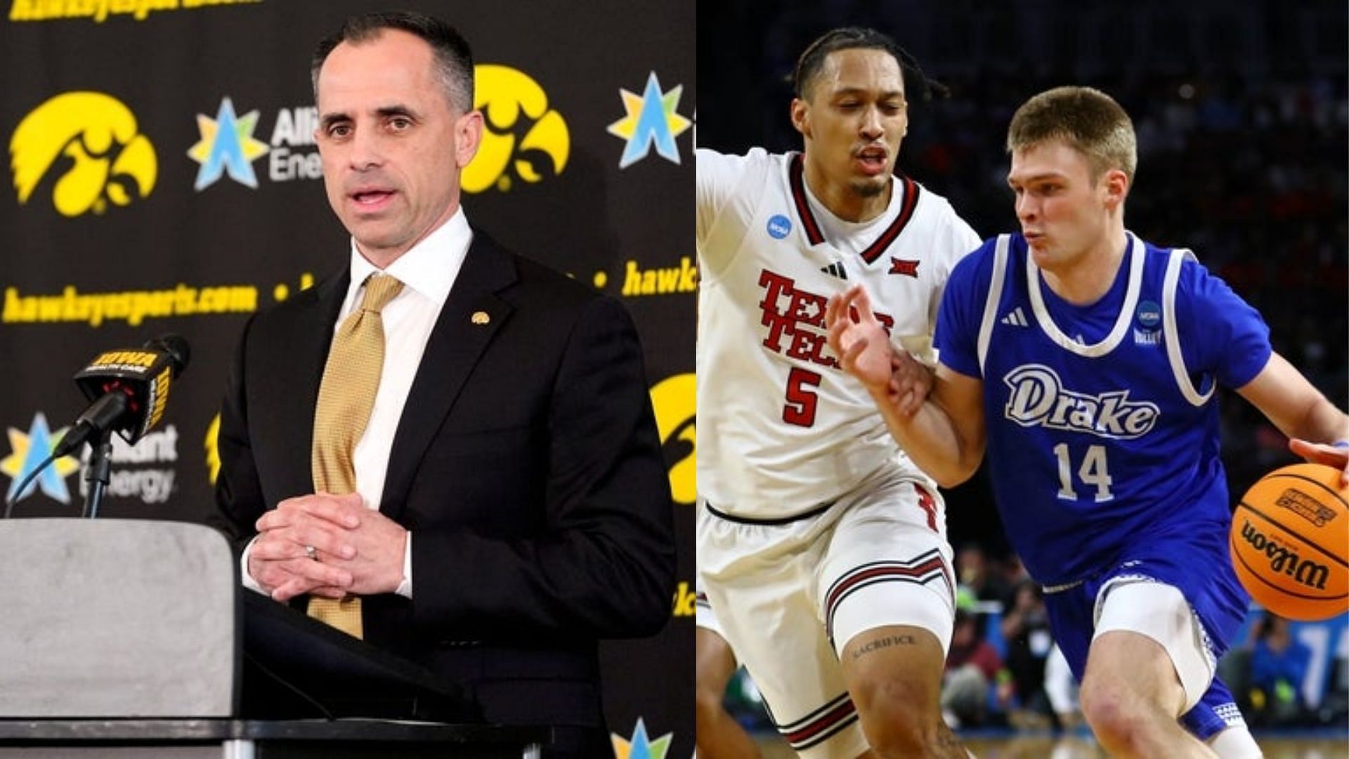 New Iowa coach Ben McCollum (left) and Drake transfer Bennett Stirtz (right) (Image Source: IMAGN)