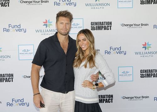            Allan Russell and Jana Kramer attend celebrity pickleball tournament hosted by Fund Recovery at Nashville Fairgrounds on November 02, 2024. (Image via Getty)