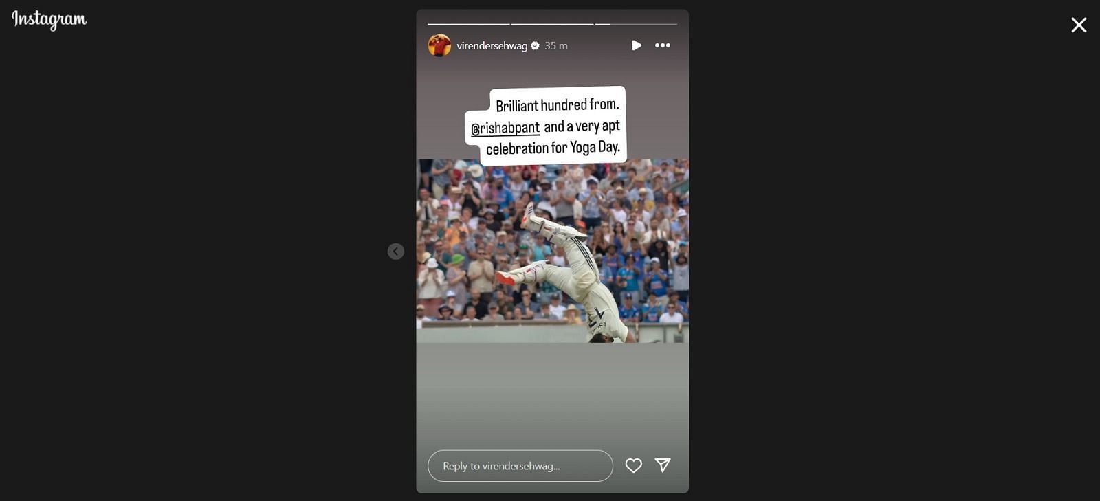 The latest story of Verander Siwag in Instagram. (Credits: Virendersehwg on IG stories)