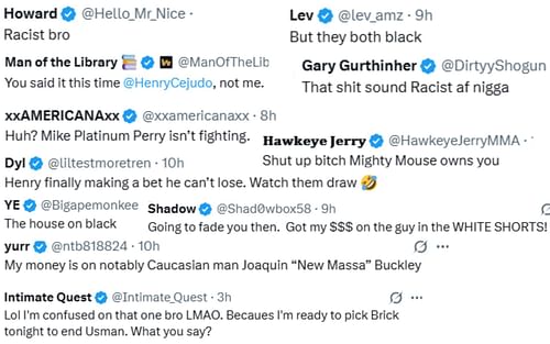Screenshot of fan reactions to Cejudo's comment