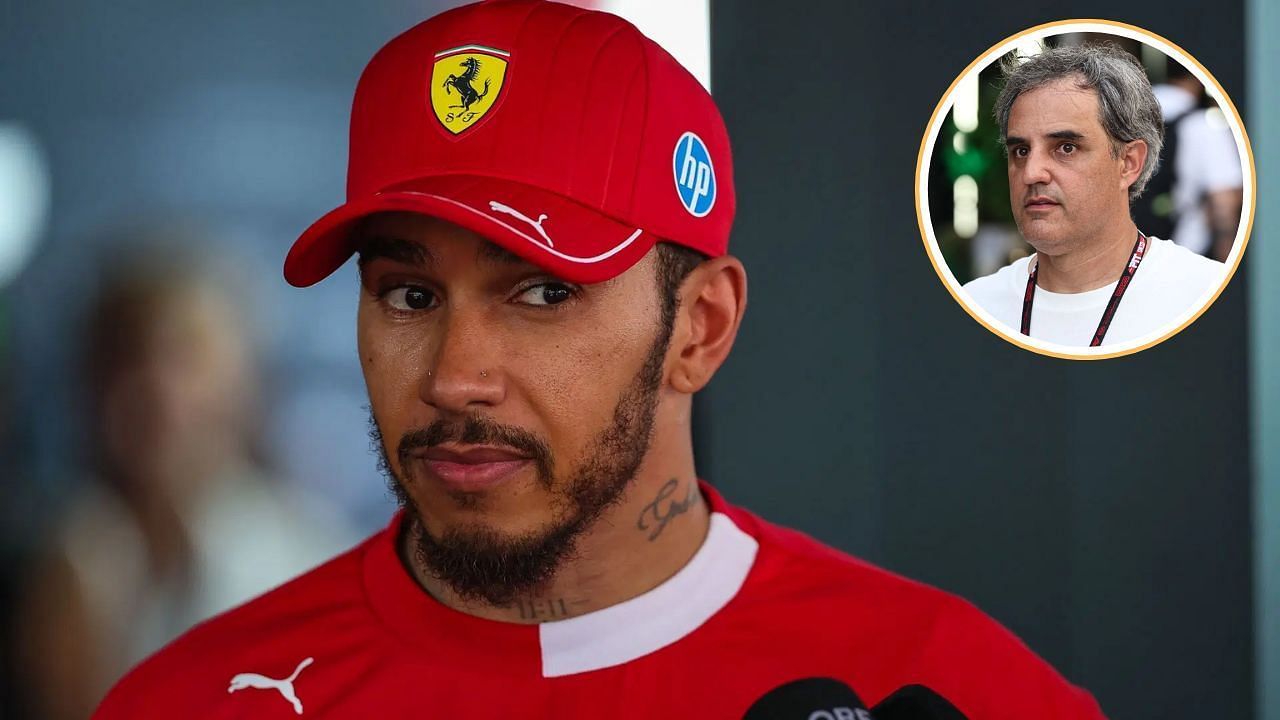 Ferrari driver Lewis Hamilton and ex-F1 driver Juan Pablo Montoya [Source: Getty]