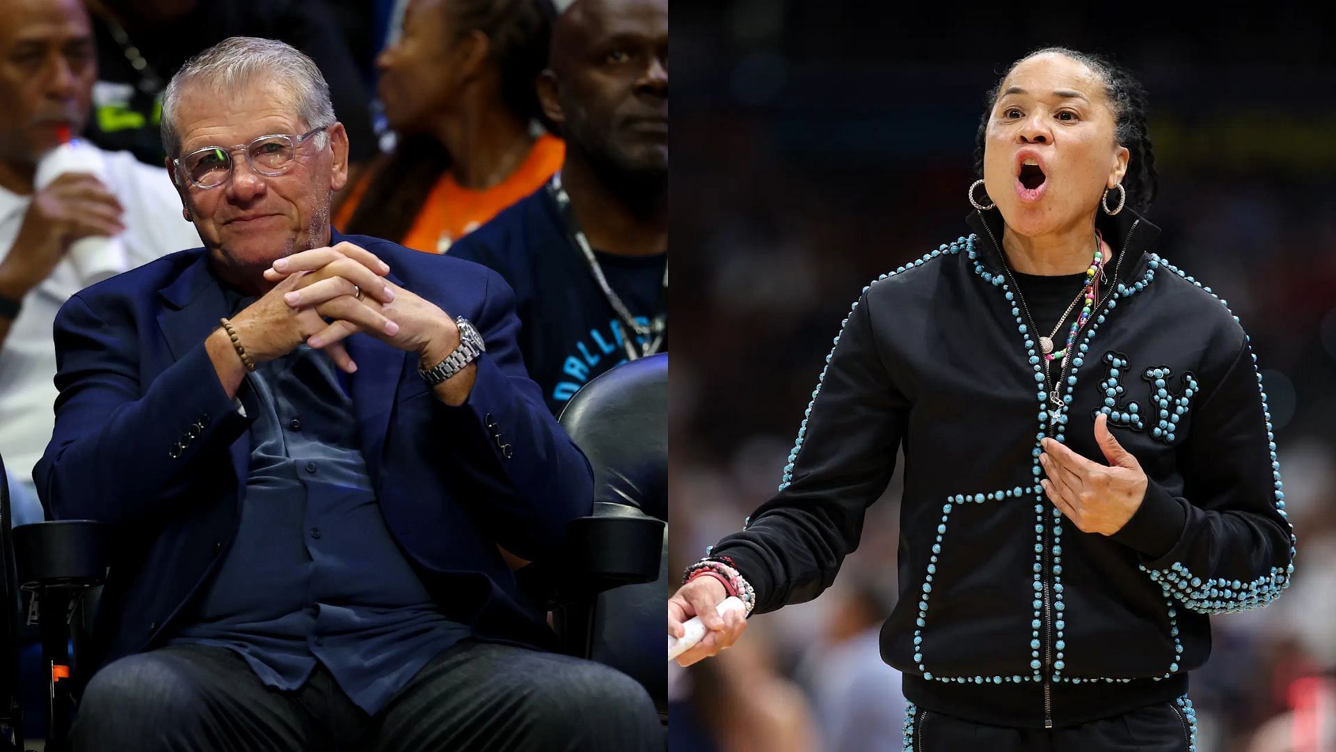 UConn coach Geno Auriemma, South Carolina coach Dawn Staley