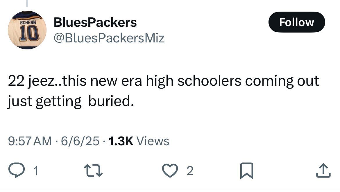 An X user expresses concern for high school prospects amidst the rise of international prospects (X/@TiptonEdits)
