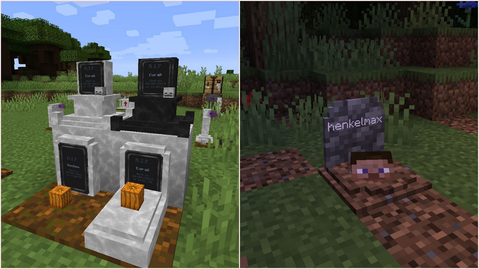 There are many great gravestone mods for Minecraft (Image via CurseForge/Corail_31 || CurseForge/henkelmax)