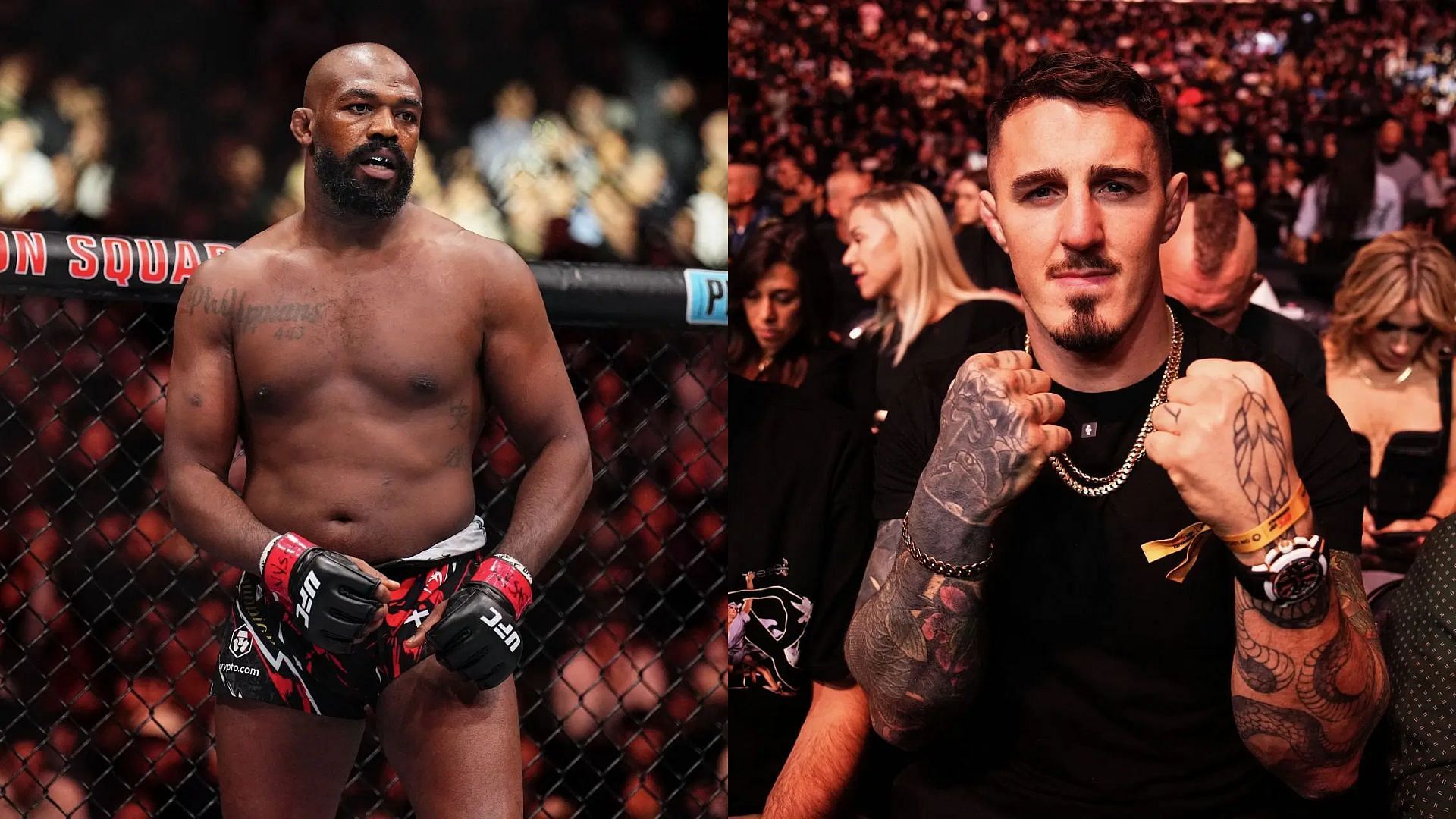 Jon Jones (left) wants Tom Aspinall (right) to find another opponent. [Images courtesy: Getty Images]