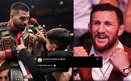 "El Matador junior" - Fans react as Ilia Topuria's son reenacts his KO of Charles Oliveira in front of Merab Dvalishvili