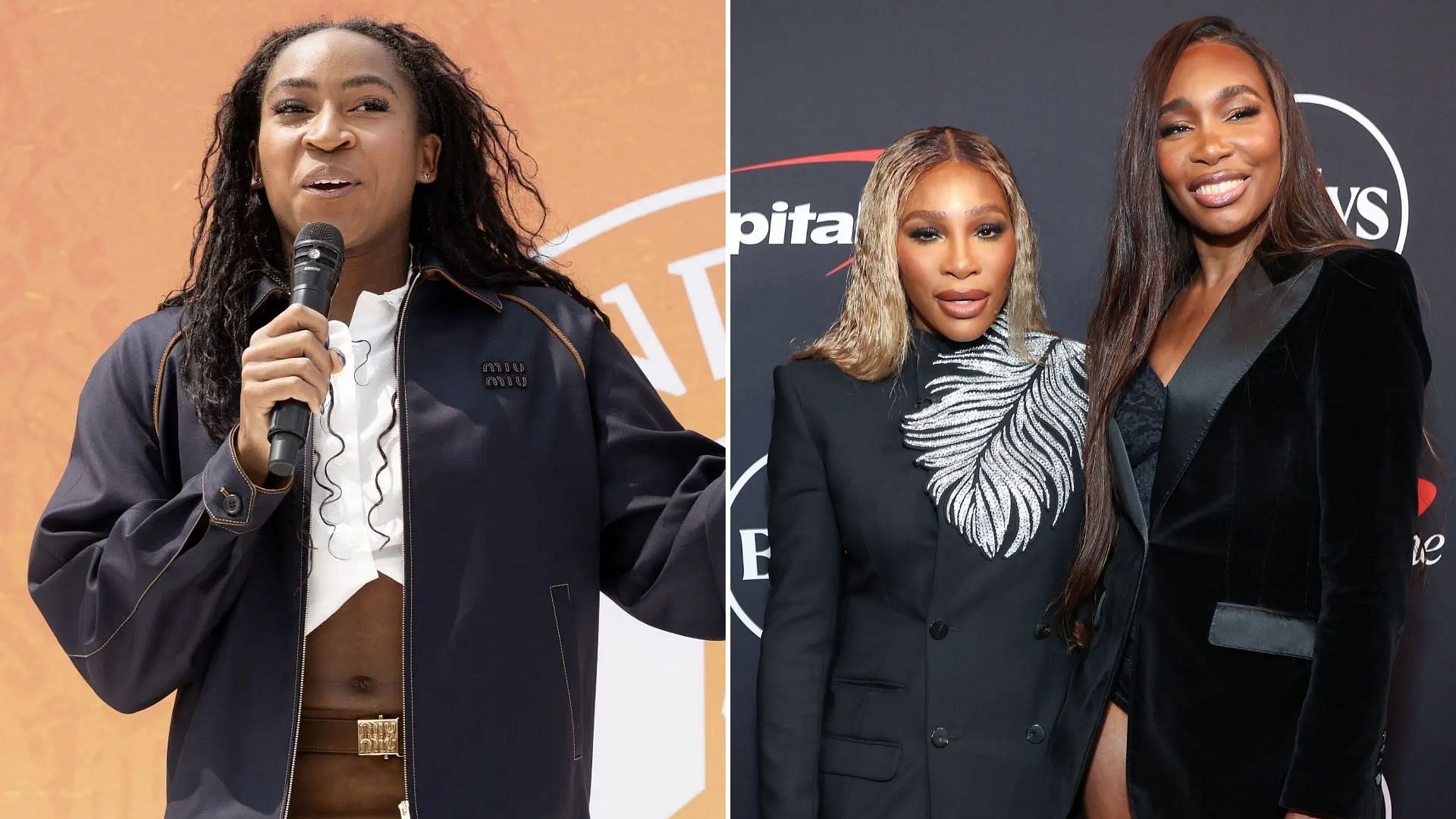 Coco Gauff (L) and Serena Williams &amp; Venus Williams together | Image Source: Getty