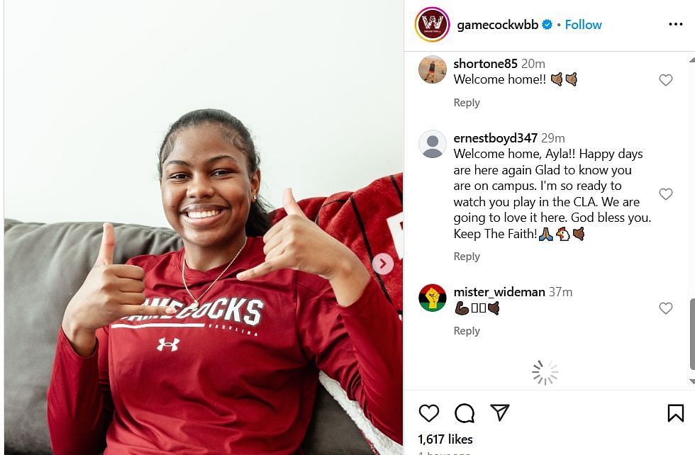 Fans react to Ayla McDowell joining South Carolina on IG. Image via @gamecockwbb