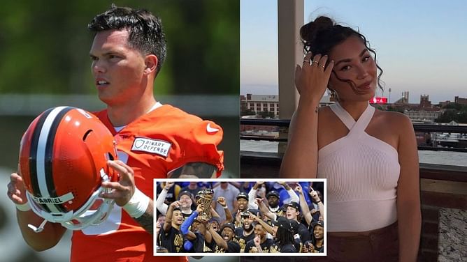 Dillon Gabriel's fiancée Zo Caswell reacts as Oklahoma City Thunder become NBA champions