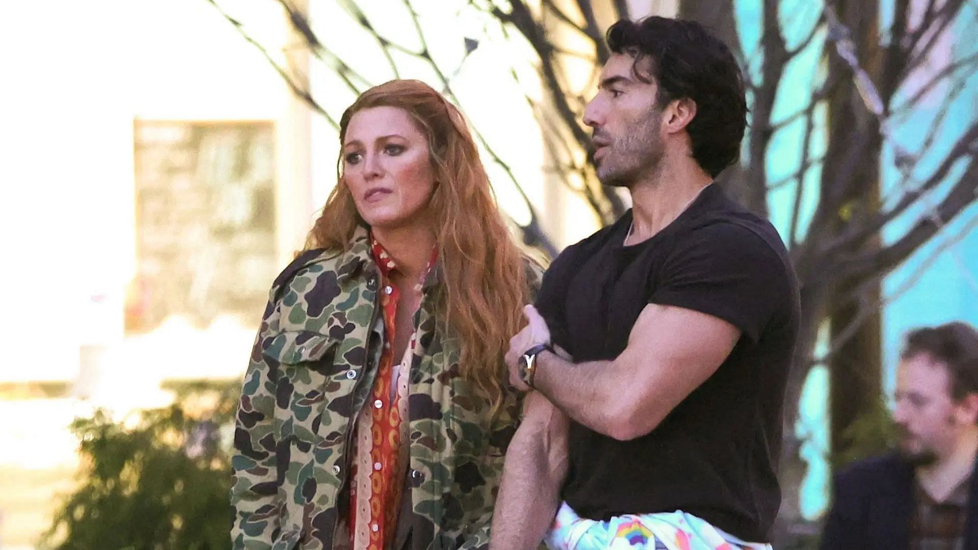 Blake Lively and Justin Baldoni are seen on the set of &quot;It Ends with Us&quot; on January 12, 2024 in Jersey City, New Jersey (Image via Getty)